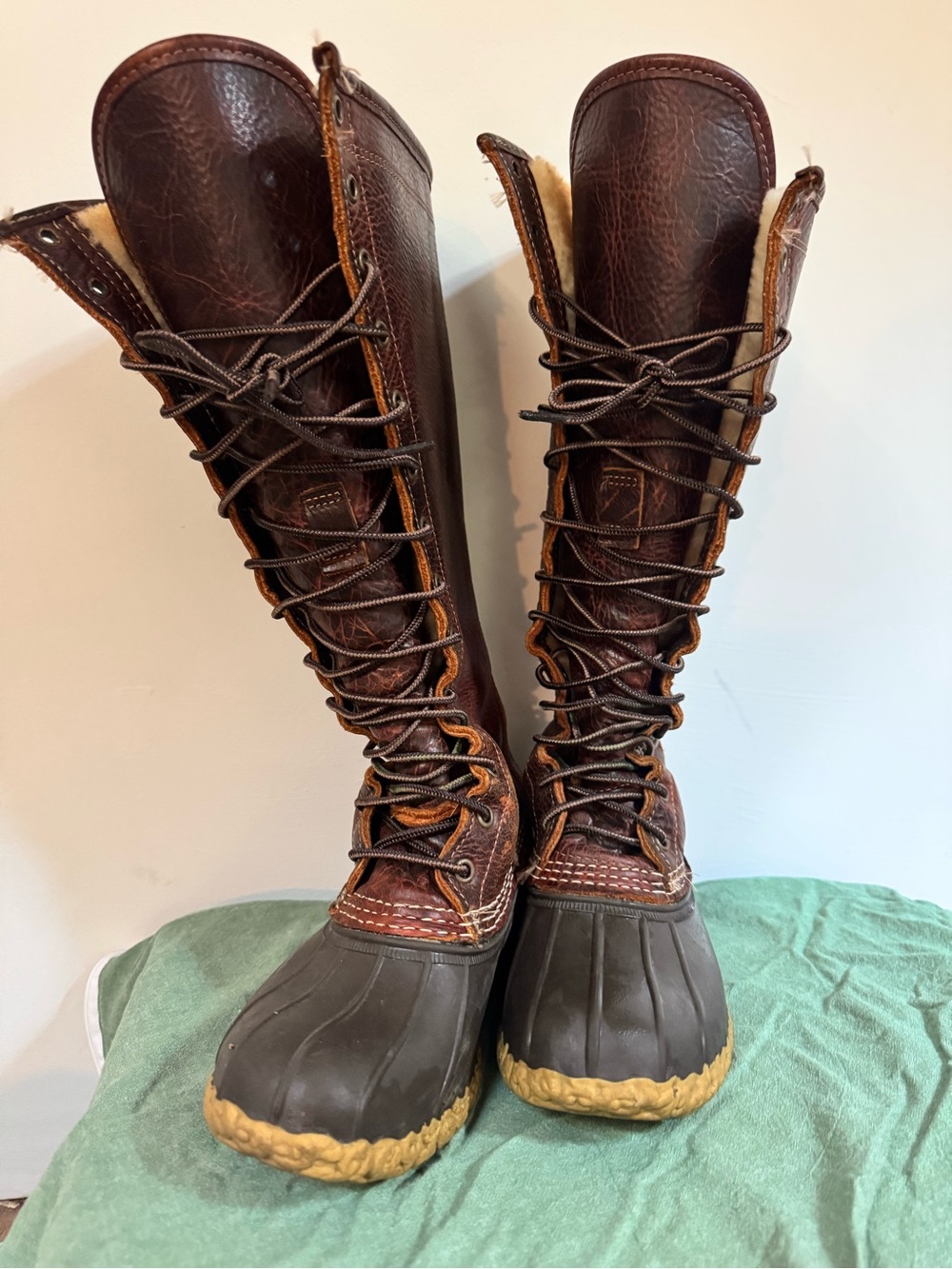 L.L. Bean 16” Tall Shearling-lined Leather duck boots